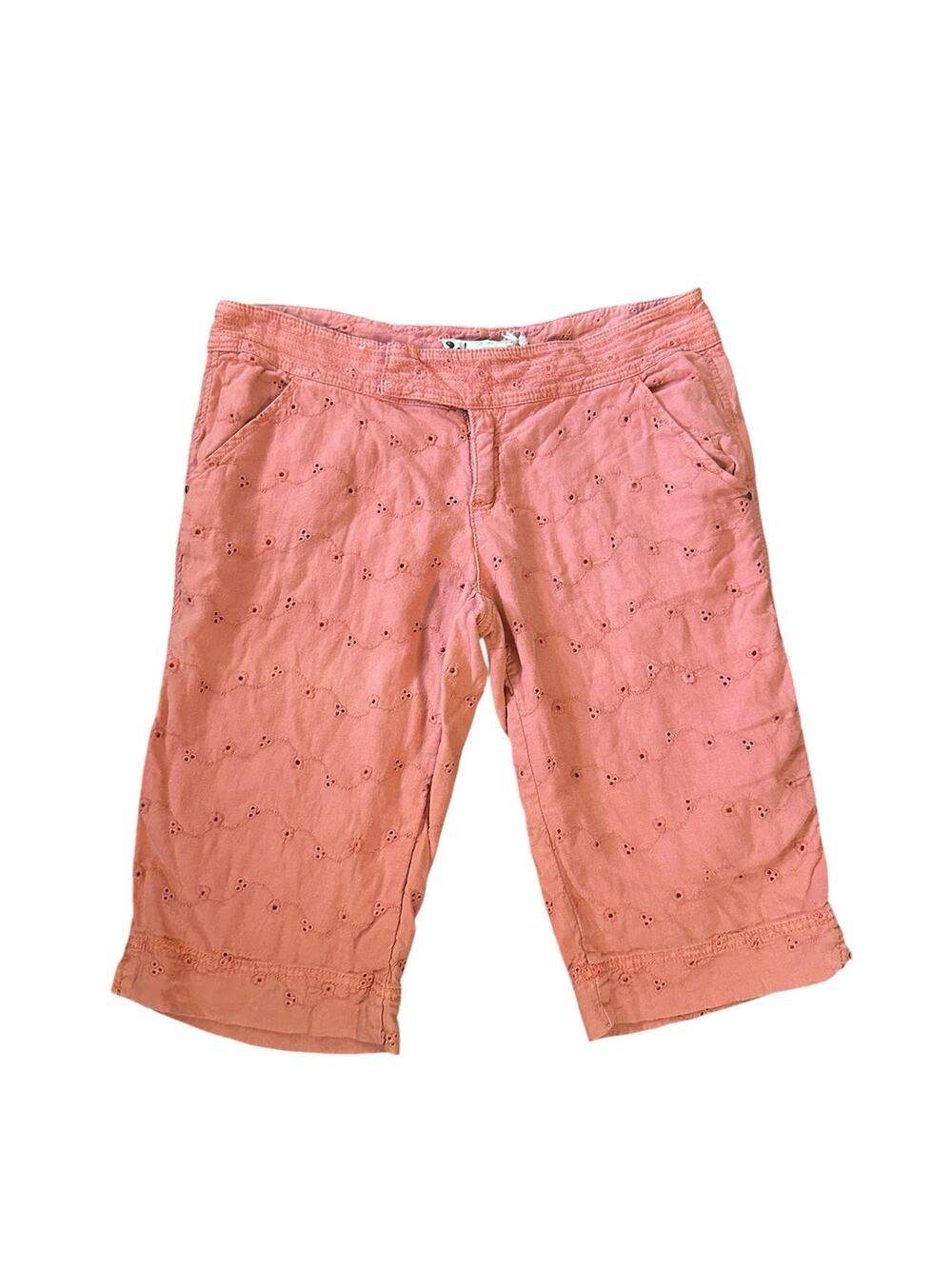 Women 6 Anthropologie Hei Hei Crochet Eyelet Pink Capri Bermuda Linen Shorts
